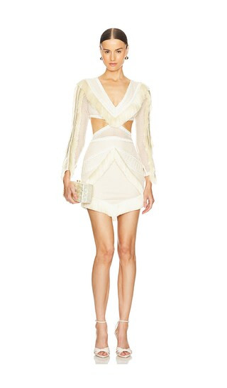 Fringe Mini Dress in Wheat | Revolve Clothing (Global)