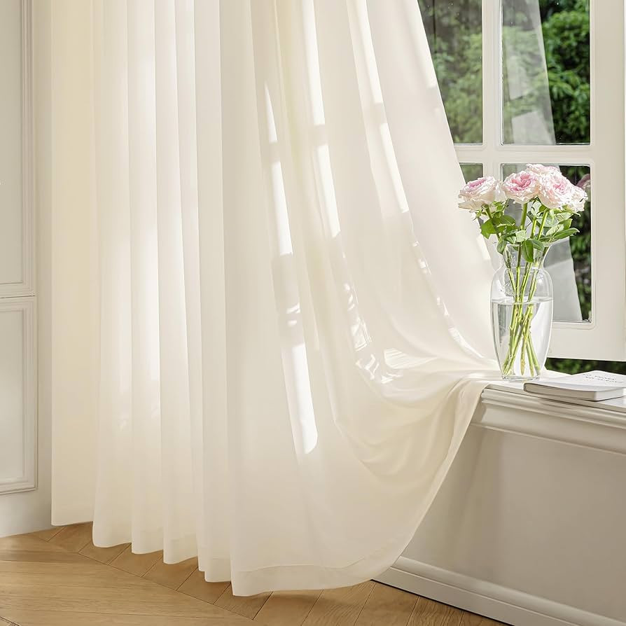 Butter Cream Semi Sheer Airy Drapes for Living Room, Faux Silk, Light Filtering for Privacy Witho... | Amazon (US)