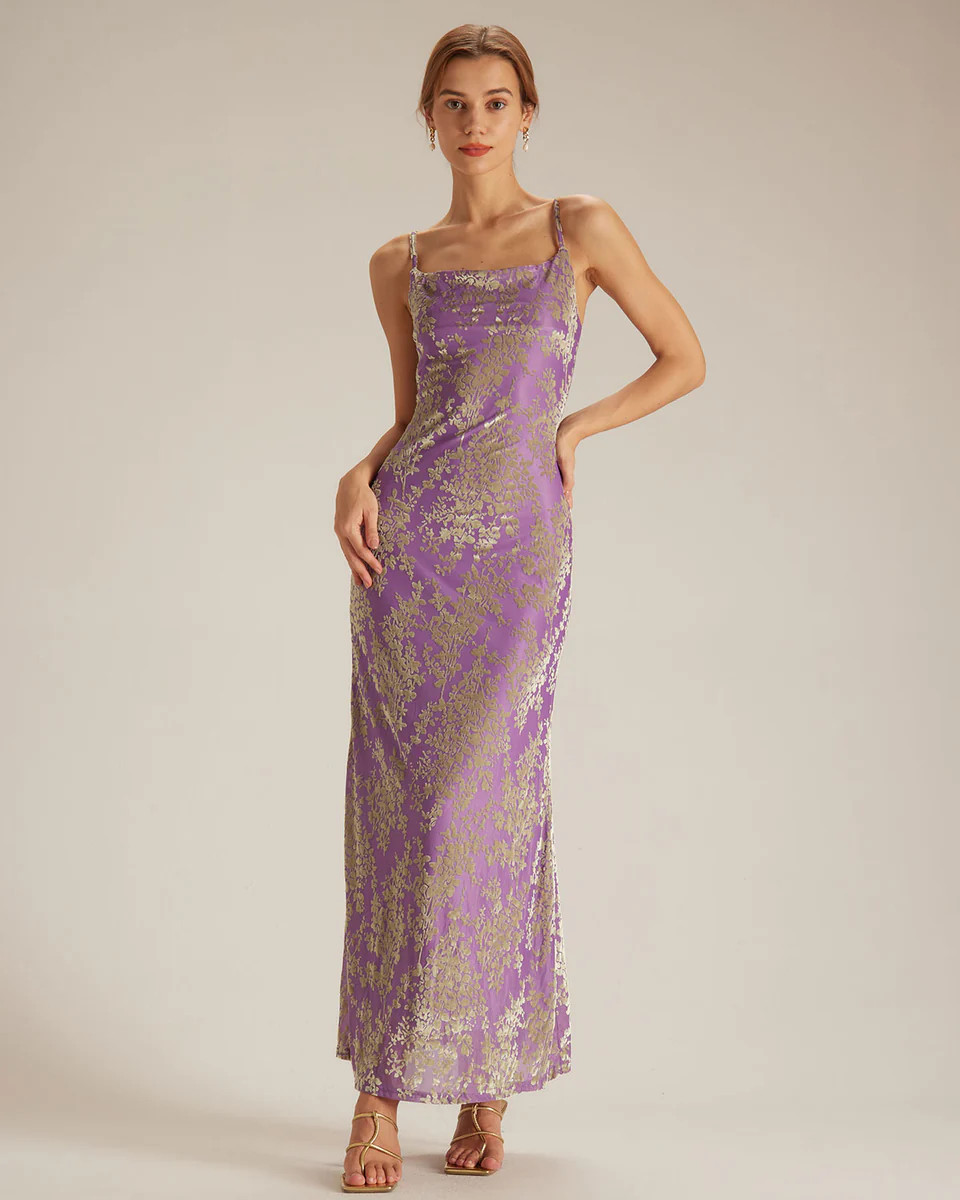 The Purple Cowl Neck Cutout Back Maxi Dress & Reviews - Purple - Dresses | RIHOAS | rihoas.com