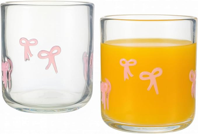 Khen 2 Pack Coquette Bow Icon Juice Glass Coquette Bow Aesthetic Cup 15 ounce Double Old Fashione... | Amazon (US)