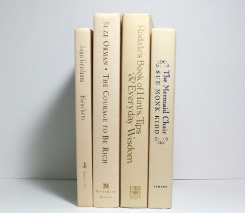 Four Hardcover Books, Light Beige Spines, Asst Color Covers, Home Decor Bundle  | eBay | eBay US