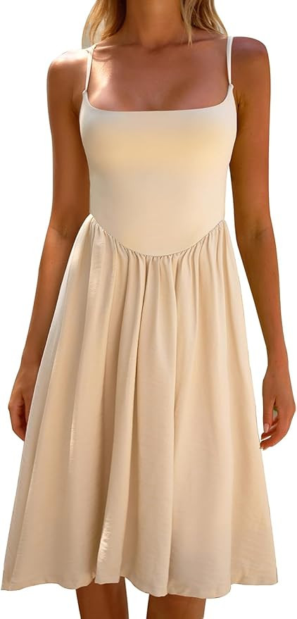 CHYRII Women Fashion Summer 2025 Spaghetti Straps Sleeveless Casual A-Line Midi Dresses Sundress | Amazon (US)