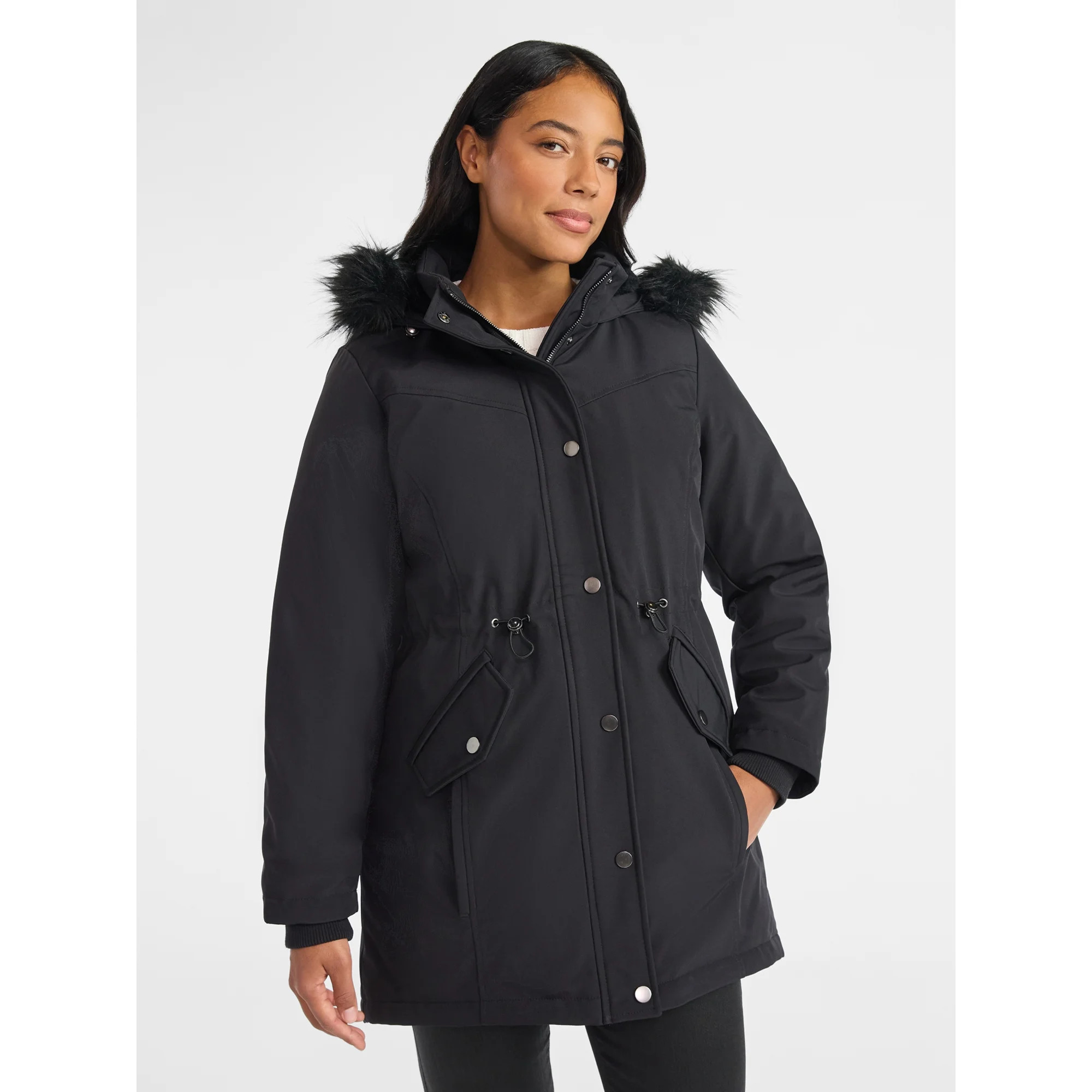 Time and Tru Women's and Women's Plus Hooded Heavyweight Anorak Jacket with Faux Fur Trim, Sizes ... | Walmart (US)