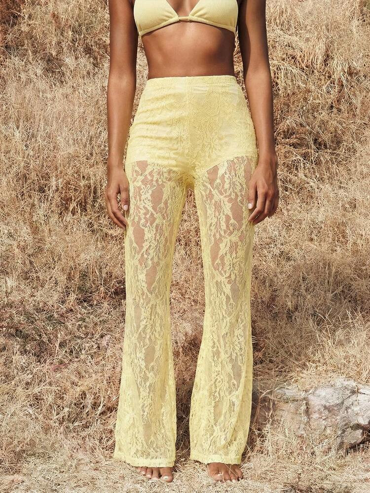 Vacation Knit Lace High Waist Pants | SHEIN