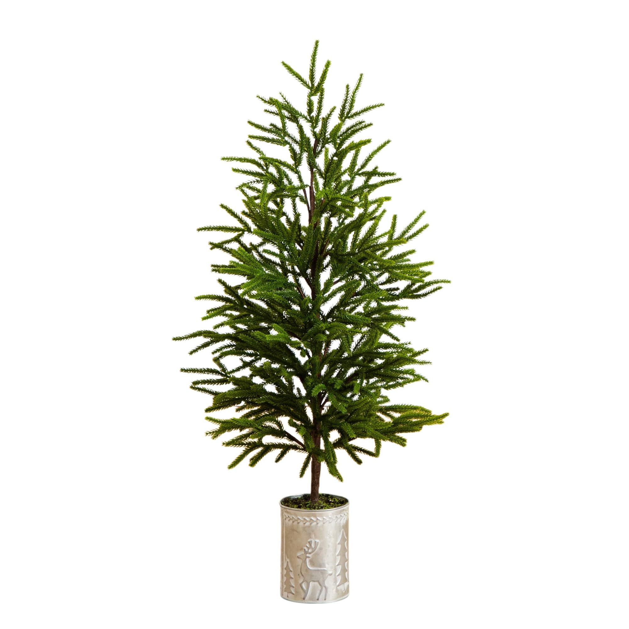Nearly Natural 32in Artificial Real Touch Norfolk Island Pine Christmas Tree in Metal Planter | Amazon (US)