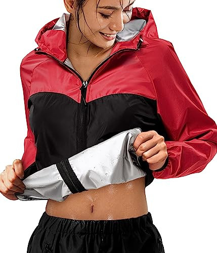 Junlan Sauna Suit for Women Sweat Sauna Pants Weight Loss Jacket Gym Workout Vest Sweat Suits for Women(Red Jacket Only,Medium) | Amazon (US)