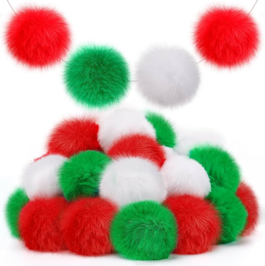2'' Large Pom Poms for Crafts - 30 pcs Faux Fur Pompoms Fluffy Balls for Fall Decorations Christm... | Amazon (US)