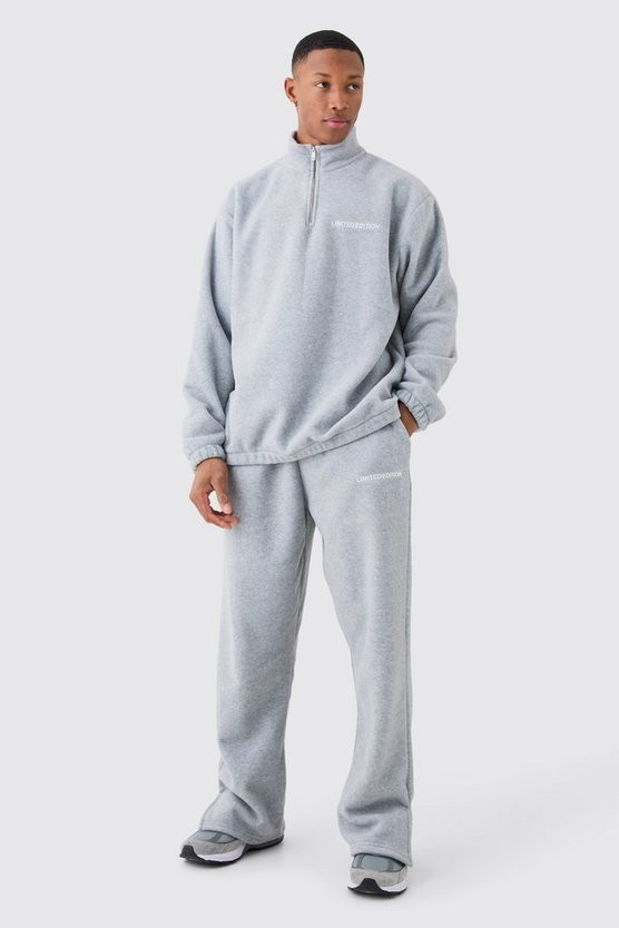 Man Oversized Quarter Zip Funnel Neck Fleece Tracksuit | boohooMAN (US & Canada)
