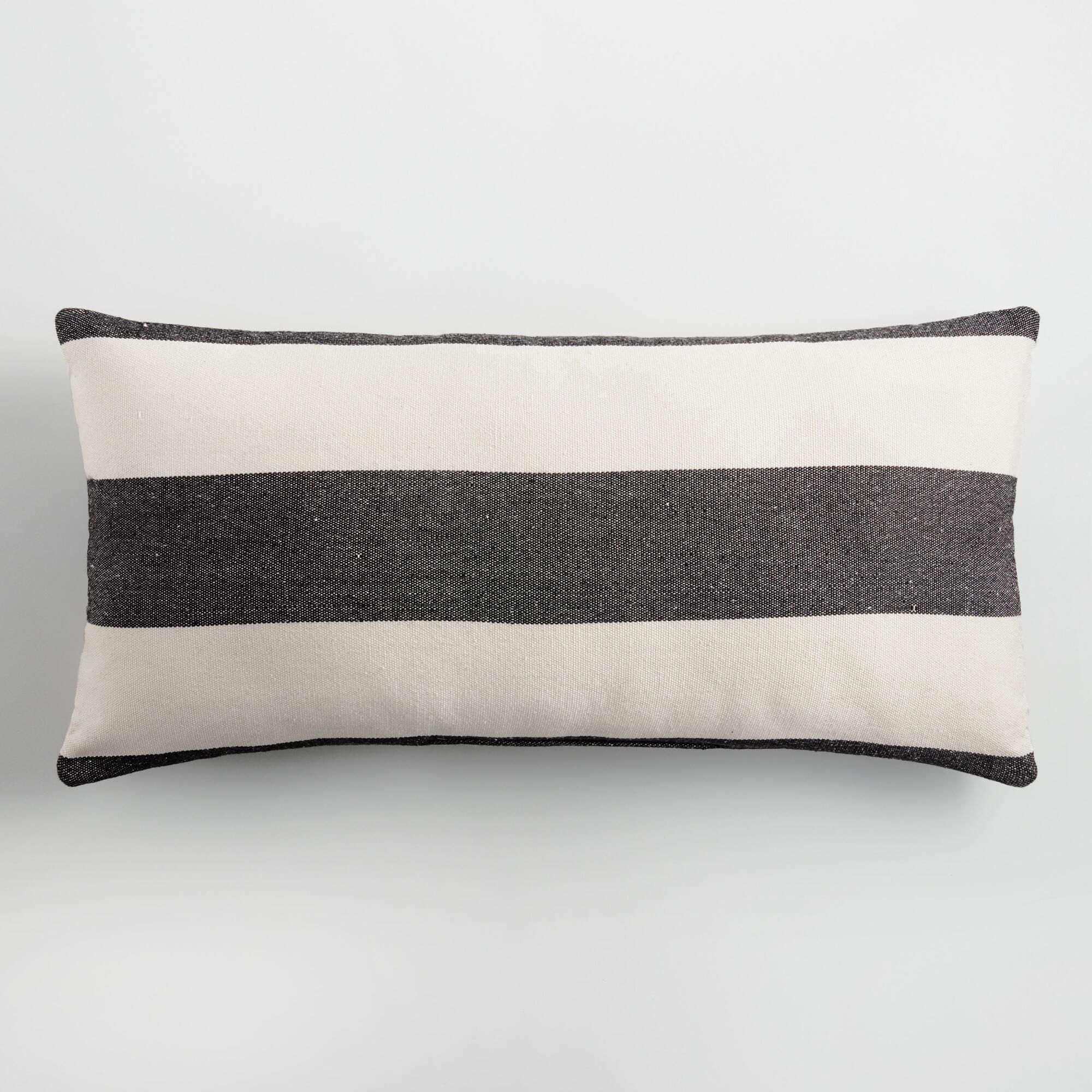 Black and White Striped Indoor Outdoor Patio Lumbar Pillow by World Market | World Market
