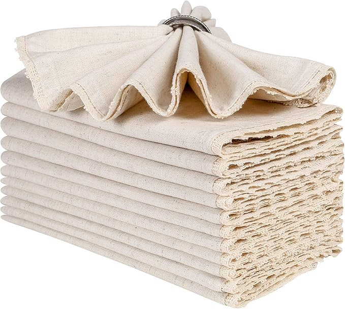Natural Color Blend Cotton Linen Napkins Set of 12 - with Lace 18x18 Inch Decorative Elegant Wash... | Amazon (US)
