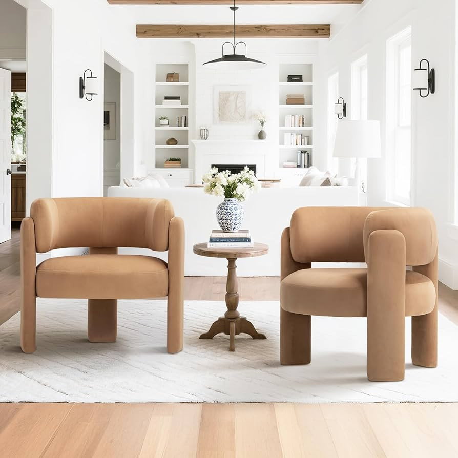 COLAMY Modern Velvet Accent Chairs Set of 2, Upholstered Barrel Chairs, Comfy Side Arm Chairs wit... | Amazon (US)