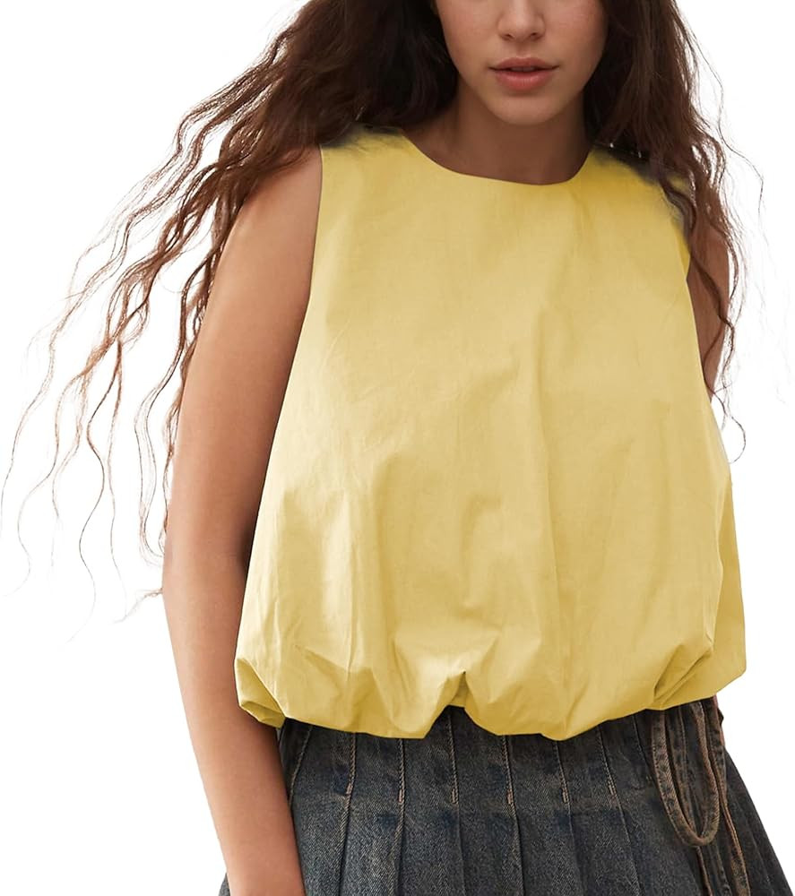 Ainangua Women Summer Bubble Tank Tops Casual Sleeveless Crewneck Pullover Shirts Workout Blouse ... | Amazon (US)