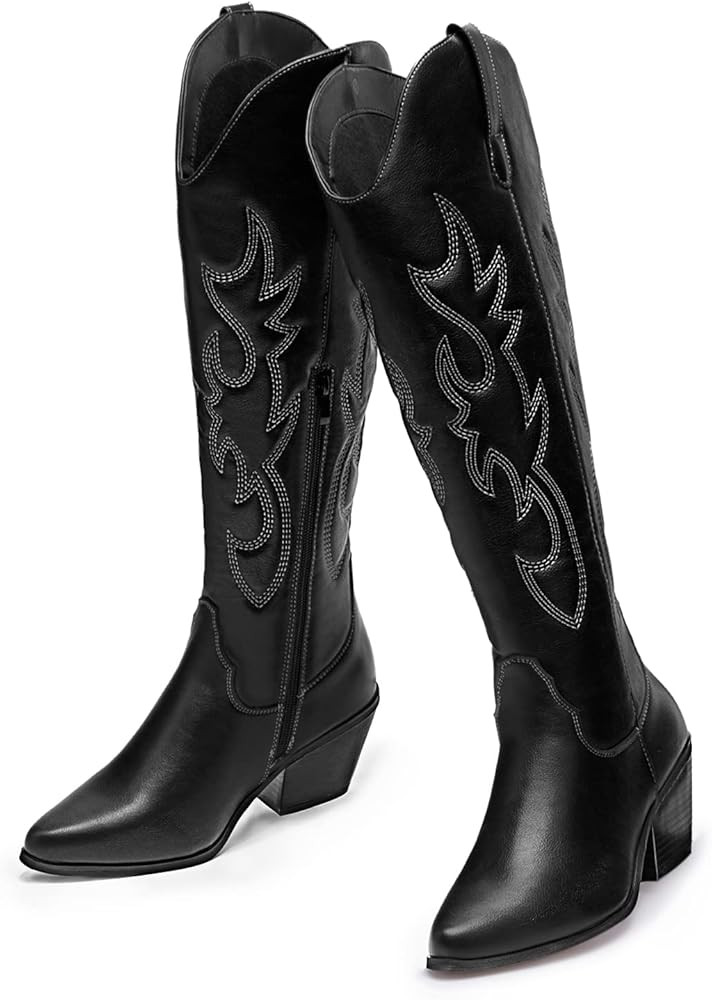 TINSTREE Women's Embroidered Cowboy Boots Western Cowgirl Booties Ladies Point Toe Knee High Boot... | Amazon (US)