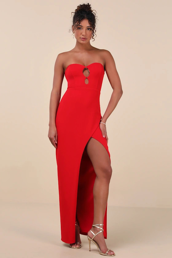 Kaori Red Cutout Strapless Tulip Maxi Dress | Lulus