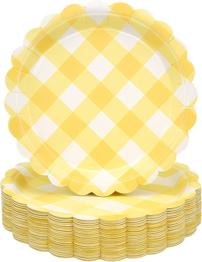 50 Count Yellow Checkered Plates Fall Scalloped Paper Plates 9 Inch Disposable Dinner Plates for ... | Amazon (US)