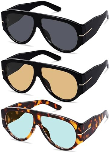 YMRFW Oversized Retro Aviator Sunglasses for Women Men Trend 70s Thick Classic Vintage Style Sun Glasses | Amazon (US)