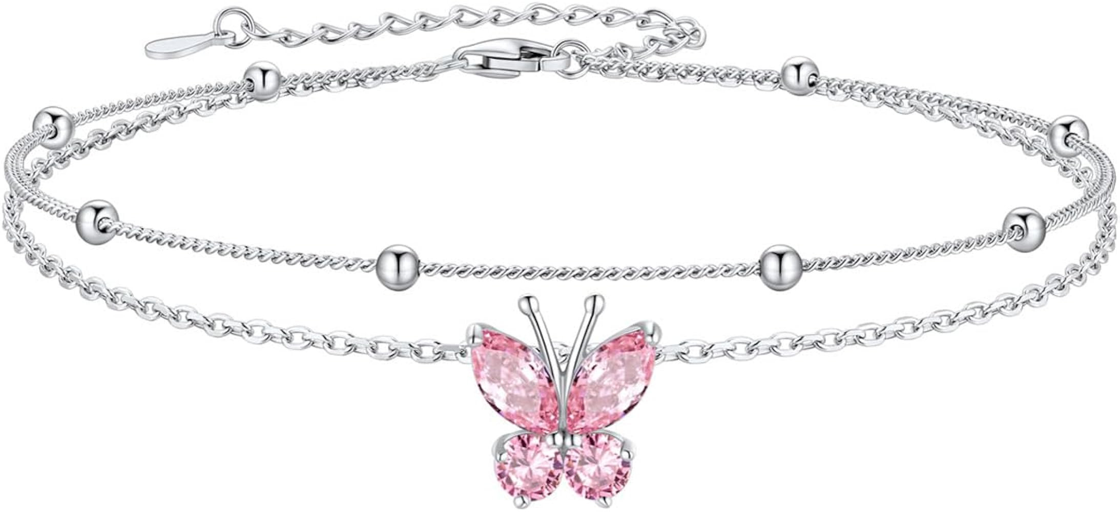 SILVERCUTE Silver Anklets for Women Cute Butterfly Jewelry 925 Sterling Silver Anklets Waterproof... | Amazon (US)