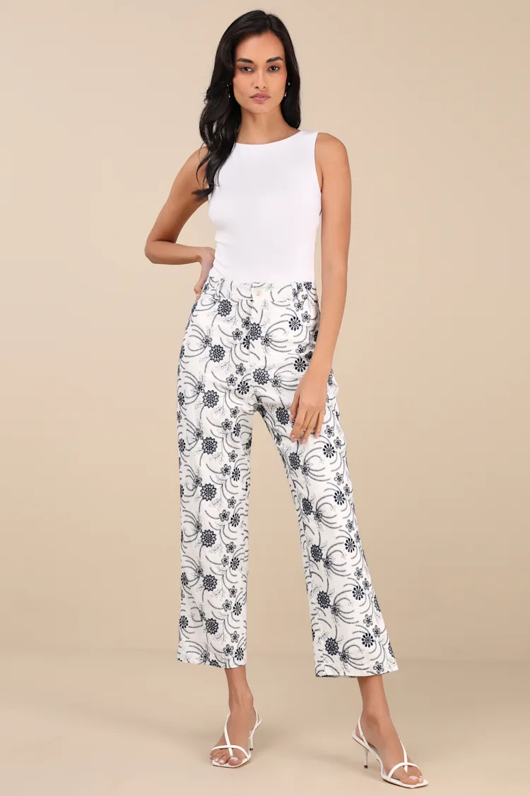 Auroria White Embroidered High-Rise Cropped Pants | Lulus