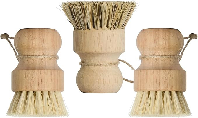 Pot Brush 3 Pack with Sisal and Coconut Coir, Wood Handle Scrub Brushes for Cast Iron Non-Stick P... | Amazon (US)