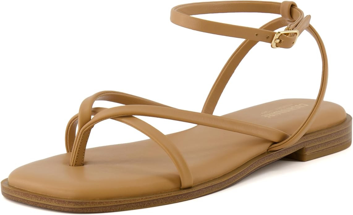 CUSHIONAIRE Women's Vida strappy flat sandal +Memory Foam and Wide Widths Available | Amazon (US)