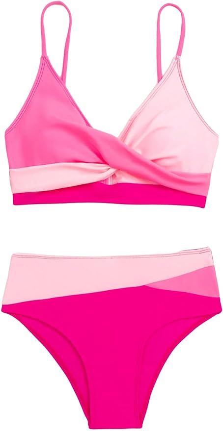 Milumia Women's 2 Piece Swimsuits Color Block Wrap High Waist Bikini Sets Swimwear | Amazon (US)