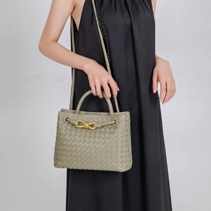 Andiamo B Designer Bag Family Tote Bag Braided Tote Bag Buckle Raw leather braided Women's portab... | DHGate