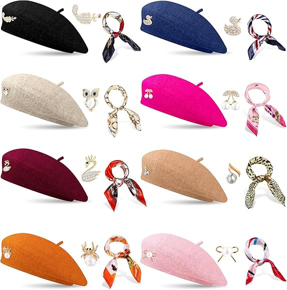24 Pieces Wool Beret Hat French Artist Beret Solid Color French Style Beanie Hats with Square Sat... | Amazon (US)
