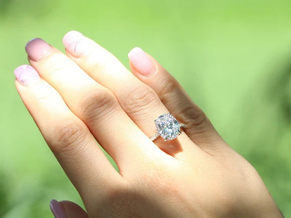 Oval Cut Engagement Ring, Promise Ring, Sterling Silver Half Eternity Band, Oval Engagement Ring,... | Etsy (US)