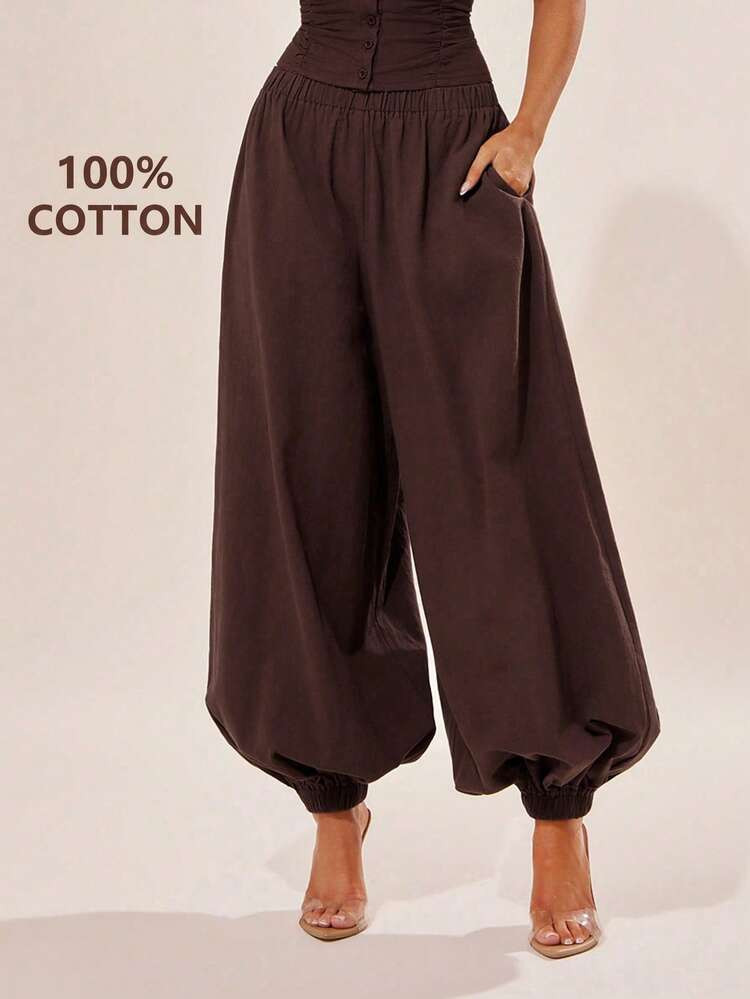 Radiana Women's Casual 100% Pure Cotton Fabric Loose Fit Distressed Soft Cotton Harem Pants With ... | SHEIN