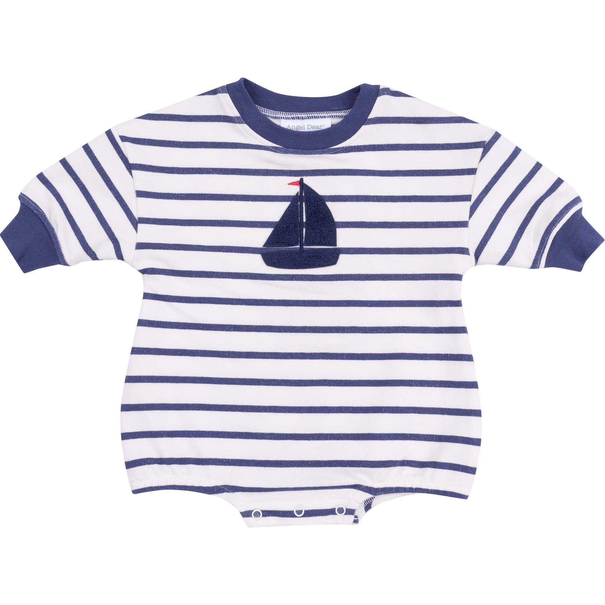 French Terry Sweatshirt Bubble with Sailboat Applique - Navy Stripe, Navy | Maisonette
