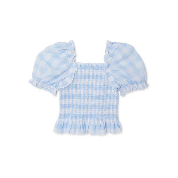 Wonder Nation Girls Smocked Puff Sleeve Top, Sizes 4-18 & Plus - Walmart.com | Walmart (US)