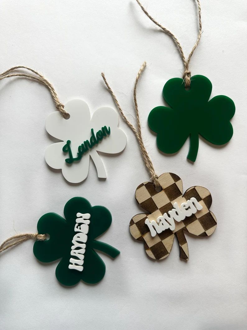 St. Patrick's Day Name Tag, Shamrock Name Tag, Shamrock Basket Tag, Acrylic Gift Tag, Kids Name T... | Etsy (US)