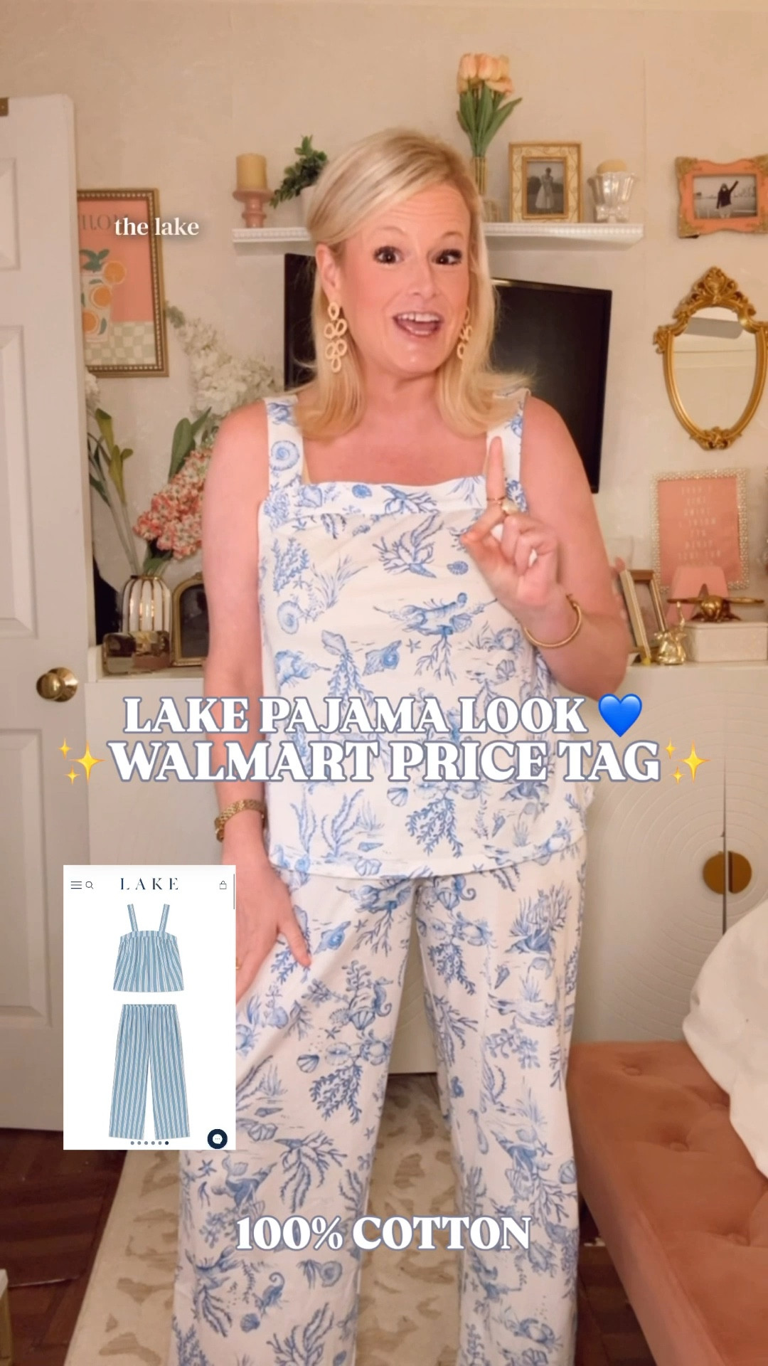 Lake pajamas dupe, Lake Pajamas Daydream set look for less, 100% cotton pajamas women, spring pajamas, summer pajamas, cotton pajama set women, Walmart Lake pajamas, coastal sleepwear

If you have the Lake Pajamas Daydream set in Serene Blue Stripe sitting in your cart at $128… this is the $25 answer.

100% cotton.
Wide strap tank.
Relaxed straight leg pants.
That same polished, coastal, lake house silhouette.

This Joyspun cotton pajama set gives the full Lake Pajamas aesthetic without the triple-digit price tag.

Breathable cotton that feels light for spring and summer. Structured enough to look put together. Soft enough to actually sleep in.

It gives:
• Lake house pajamas
• Coastal grandma sleepwear
• Girls trip matching pajamas
• Summer vacation pajamas
• Bridal shower ready lounge
• Hosting at the beach energy

The silhouette mirrors the Daydream set:
– Wide straps
– Square neckline
– Elasticized back
– Pull-on waistband
– Relaxed straight leg

I’m in a medium. True to size with a relaxed fit.

Four prints available and all of them are coastal coded.

If you’re searching:
Lake Pajamas dupe
Lake Pajamas Daydream set
100% cotton pajama set
spring pajama set women
summer sleepwear women
cotton lounge set women
lake house outfit women
coastal pajamas women
affordable luxury sleepwear
Walmart pajama set

This is the one that makes sense.

Same vibe. Breathable cotton.
Not $128.

At $25, this is the kind of set you grab before lake weekends and beach trips start filling the calendar.

#LTKFindsUnder50 #LTKFindsUnder100 #WalmartFinds #LakePajamas #LookForLess #PJSet #PajamaSet #JoyspunPajamas

lake pajamas dupe, Lake Pajamas Daydream set look for less, Walmart Lake pajamas, 100% cotton pajamas women, cotton pajama set women, spring pajamas 2026, summer sleepwear women, lake house pajamas, coastal sleepwear women, girls trip pajamas, matching vacation pajamas, affordable cotton loungewear, designer inspired sleepwear


#LTKSeasonal #LTKSaleAlert #LTKTravel
