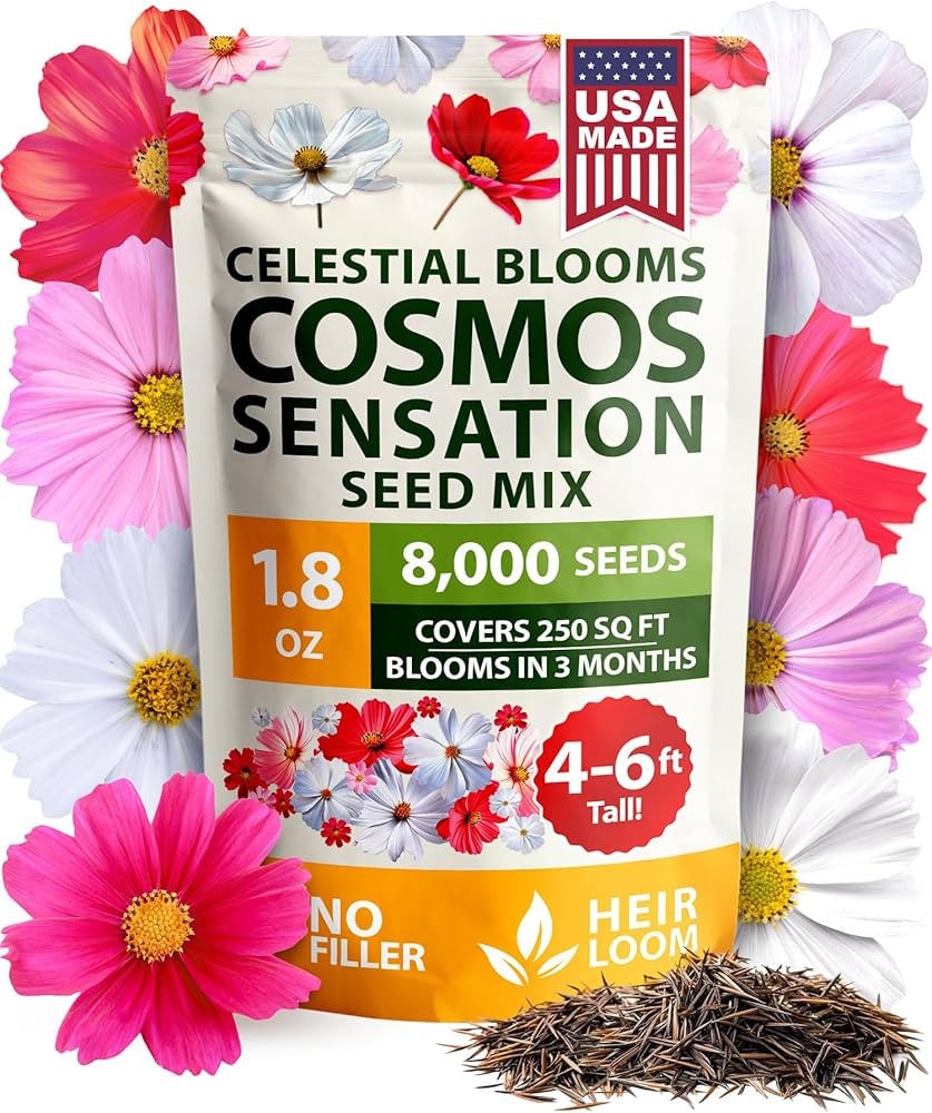 HOME GROWN Cosmos Flower Seeds Bulk Pack for 2026 (1.8 oz) 8,000+ Heirloom Annual Wildflower Seed... | Amazon (US)