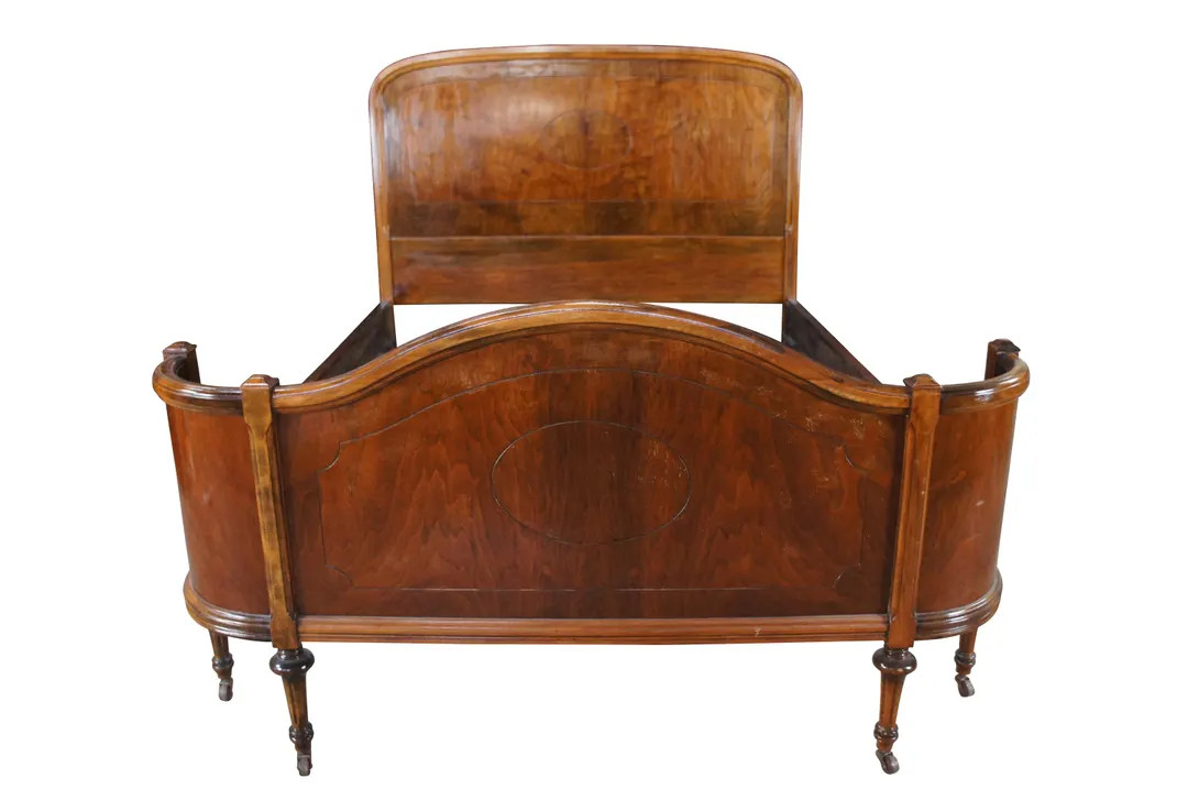 Antique French Louis XVI Burl Walnut Full Size Bed w Wrap Around Footboard | Etsy (US)