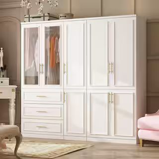 FUFU&GAGA 3-Combination White Wood 79.1 in. W 8-Door Big Armoires with Hanging Rods, Drawers, She... | The Home Depot