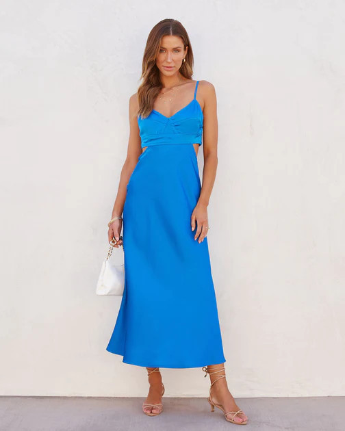 Aura Satin Cutout Midi Dress - Cobalt | VICI
