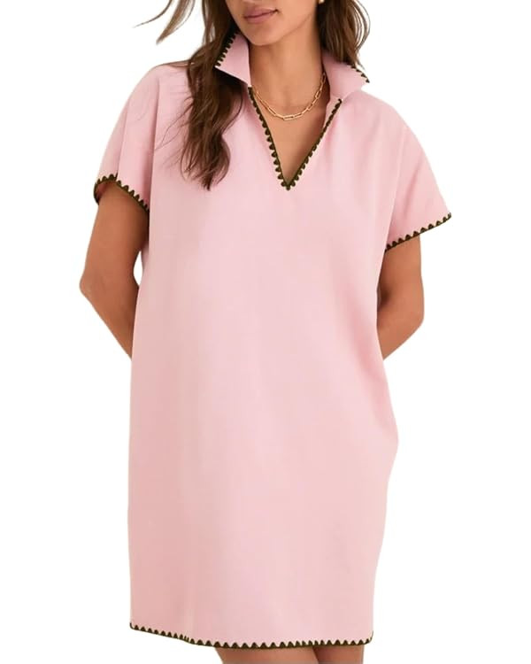 VAOYIU Summer Polo Shirt Dresses for Women Loose Fit Casual V-Neck Short Sleeve Tennis Dress with... | Amazon (US)
