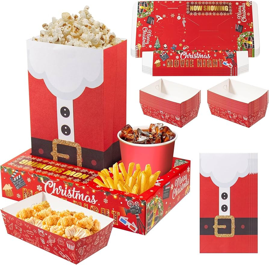 48PCS Christmas Movie Night Party Supplies – 24 Snack Boxes, 12 Food Trays, 12 Popcorn Bags –... | Amazon (US)
