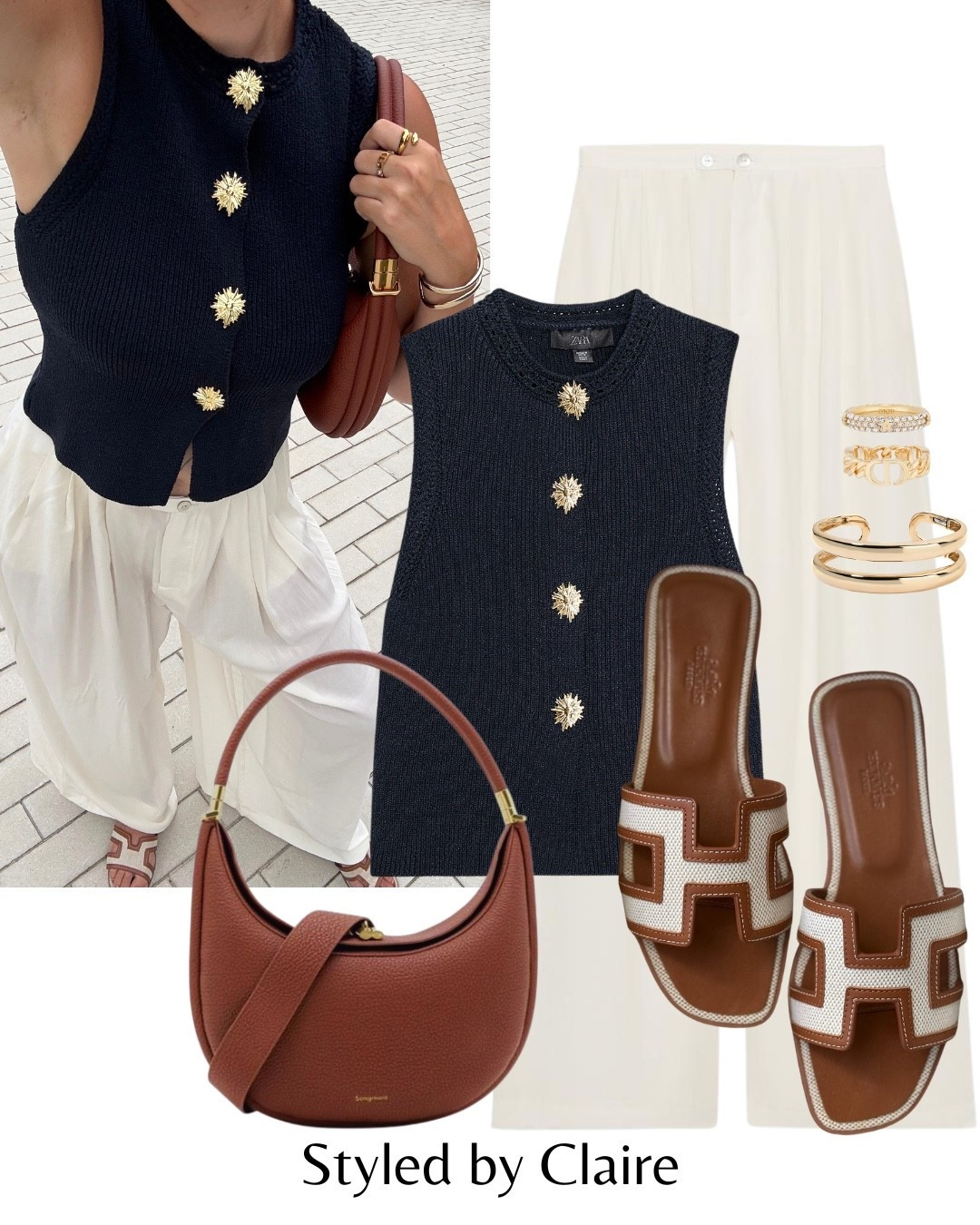 Waistcoat & trousers styling❤️‍🔥
Tags: Zara knit waistcoat gold buttons pleated pants Hermes sandals sliders leather canvas songmont Luna moon bag cuff bracelet chic women’s style capsule wardrobe fashion summer inspo outfit ideas Dubai Barcelona date night holiday vacationn

#LTKstyletip #LTKsummer