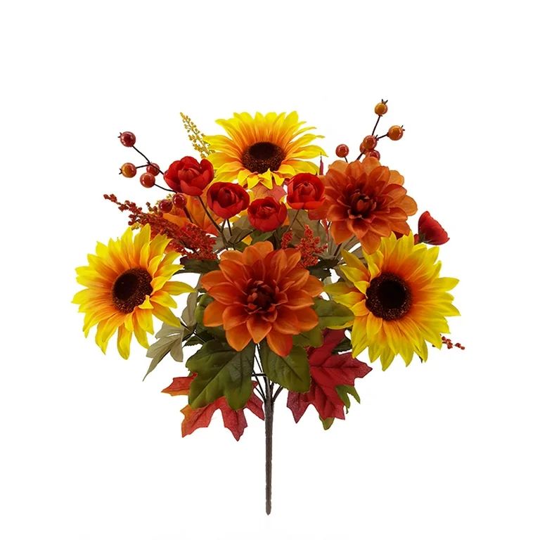 Mainstays 20.5in Indoor Artificial Yellow Sunflower and Orange Dahlia Bouquet. | Walmart (US)