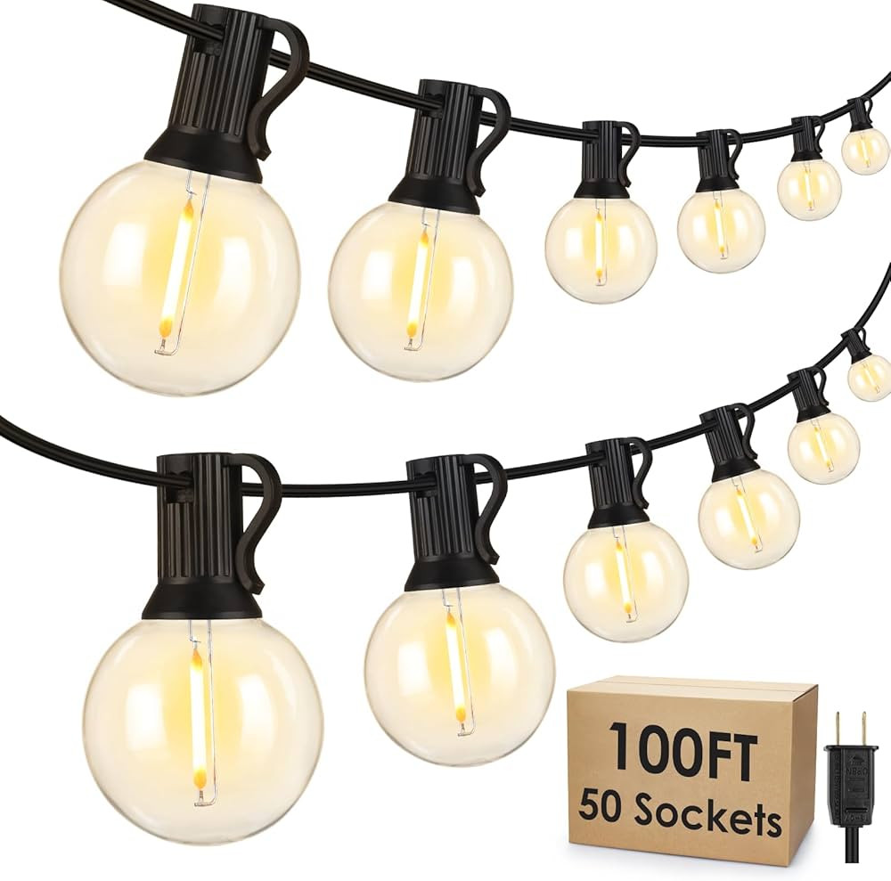 Mlambert 100Ft LED Outdoor String Lights, Dimmable Patio Lights, Waterproof Shatterproof 50+3 G40... | Amazon (US)