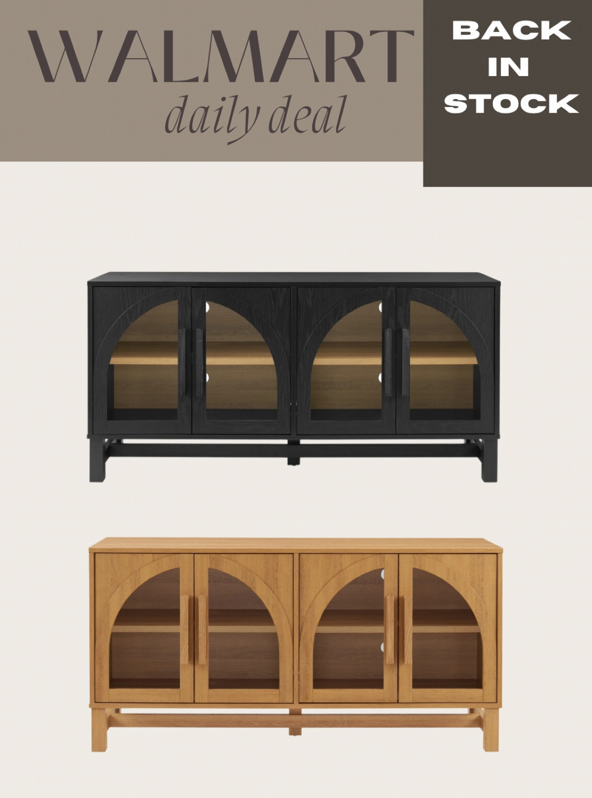 Look for less: Beautiful arched glass door cabinet is back in stock in both the black and natural..


Walmart home 
Affordable entryway console 
Affordable home finds 



#LTKStyleTip #LTKHome