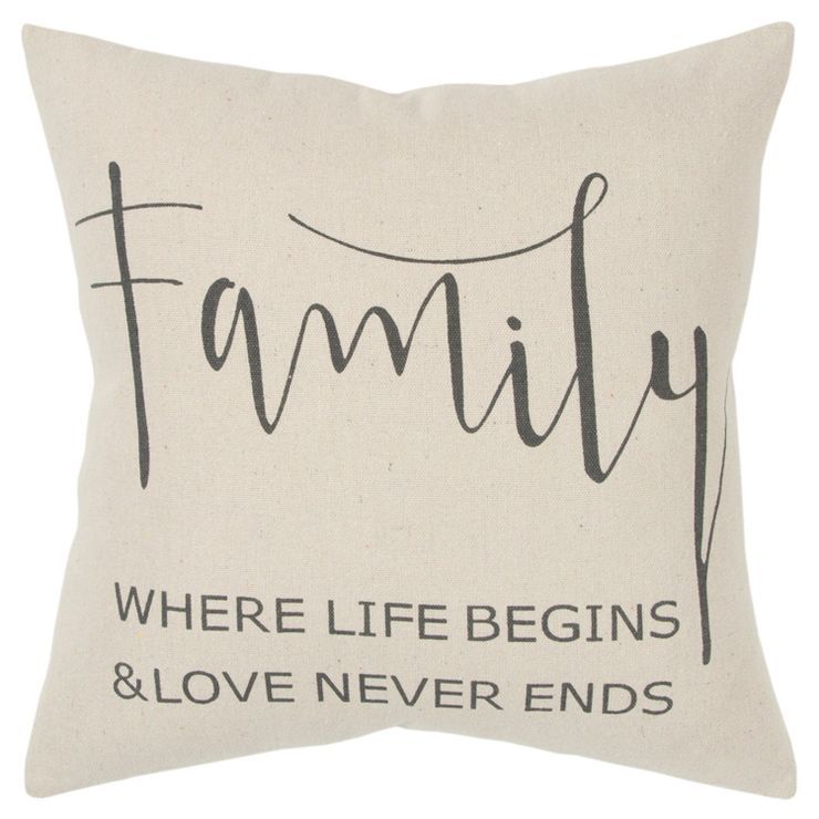 18"x18" 'Family' Sentiment Decorative Filled Square Throw Pillow Neutral - Rizzy Home | Target