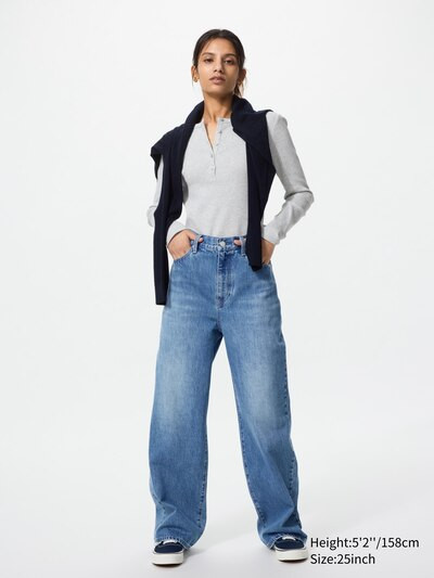 Wide Straight Jeans (Short)Colour: 64 BLUESize: Women 28inch22inch23inch24inch25inch26inch27inch2... | UNIQLO (UK)