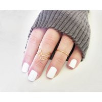 Gold Midi Knuckle Ring Set of 3, Above Knuckle Chevron and Band Rings, Midi Stacking Dainty Rings in Goldtone | Etsy (US)