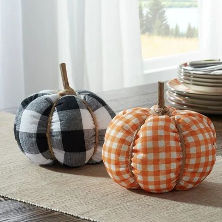 Way To Celebrate Harvest Plaid Fabric Pumpkins, 2 Count | Walmart (US)