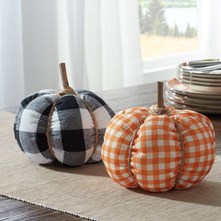 Way To Celebrate Harvest Plaid Fabric Pumpkins, 2 Count | Walmart (US)