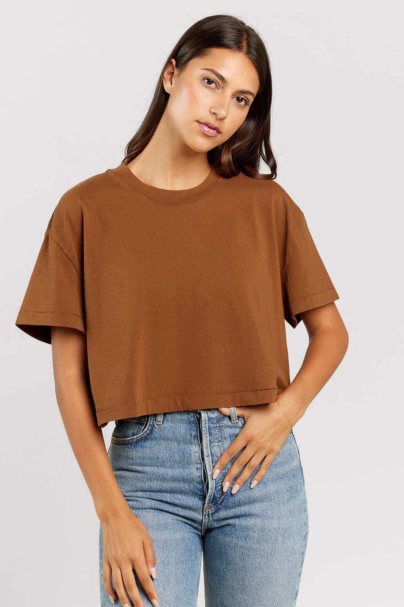 Vintage Cotton Cropped Tee | Chocolate | nuuds