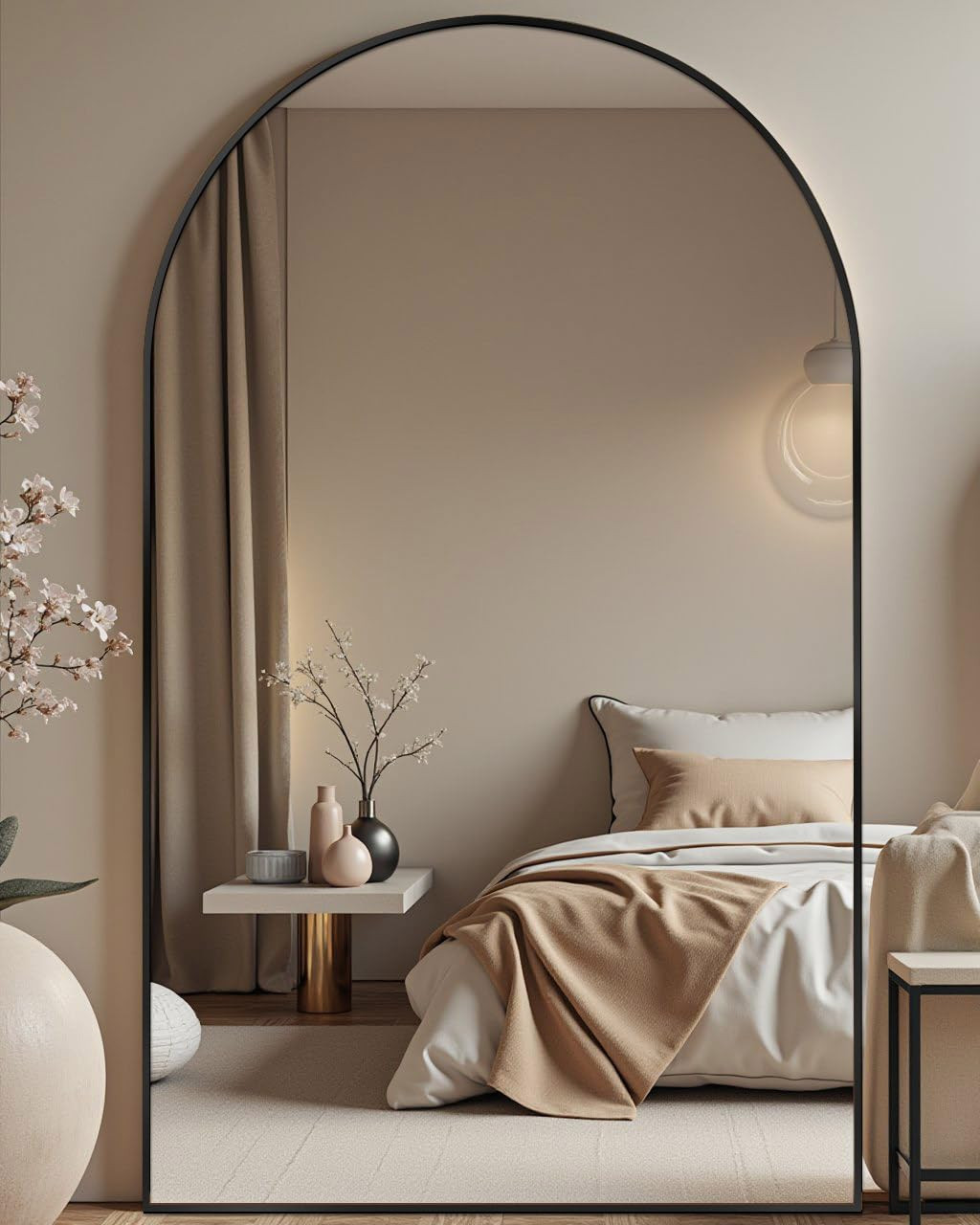 81"x41" Black Arched Full Length Mirror - Extra Large Floor/Wall Mounted, Shatterproof Glass & Al... | Amazon (US)